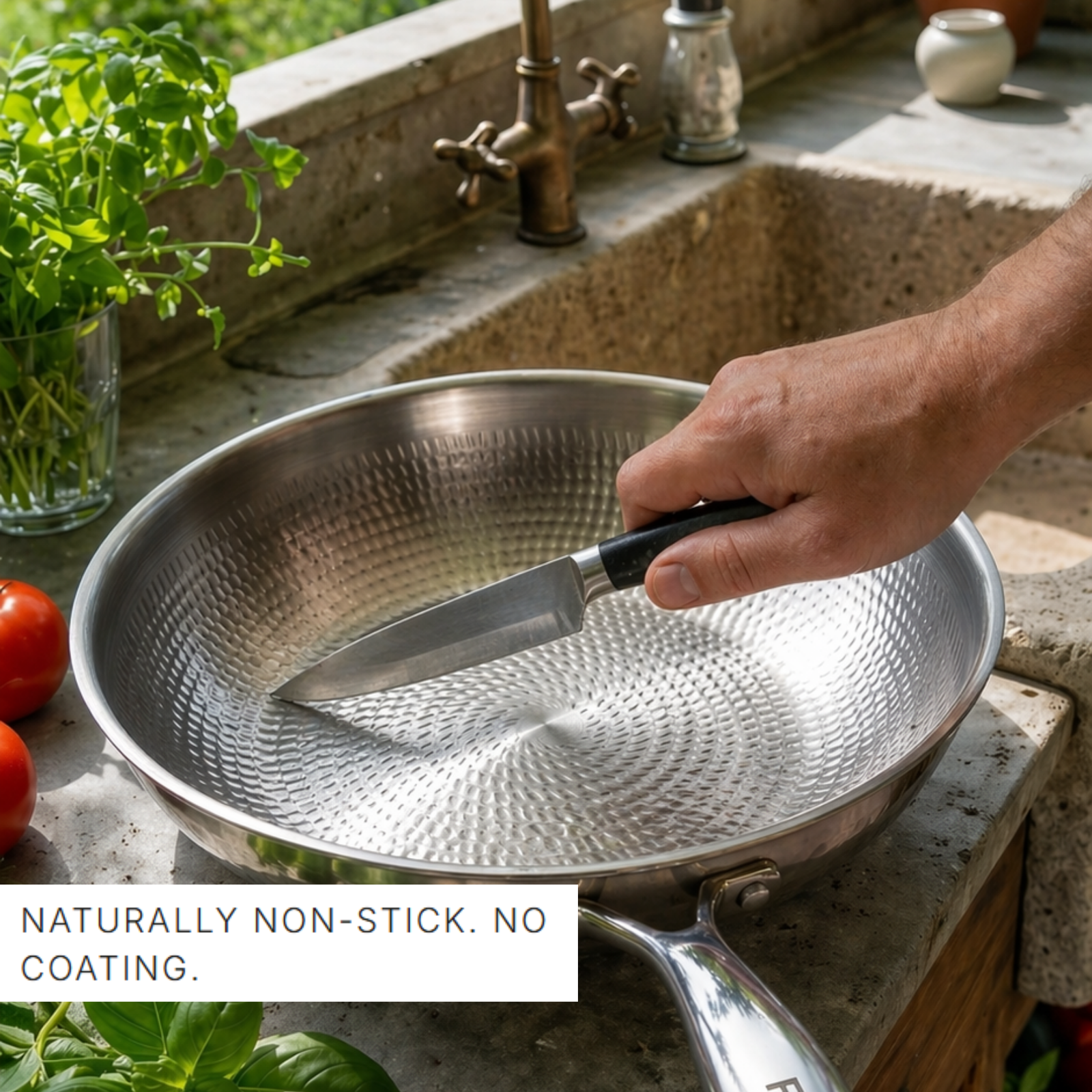 RESH 3-Ply Titanium Frying Pan – Hammered Surface, 100% Titanium, No PFAS/PTFE/PFOA Naturally Non-stick pan