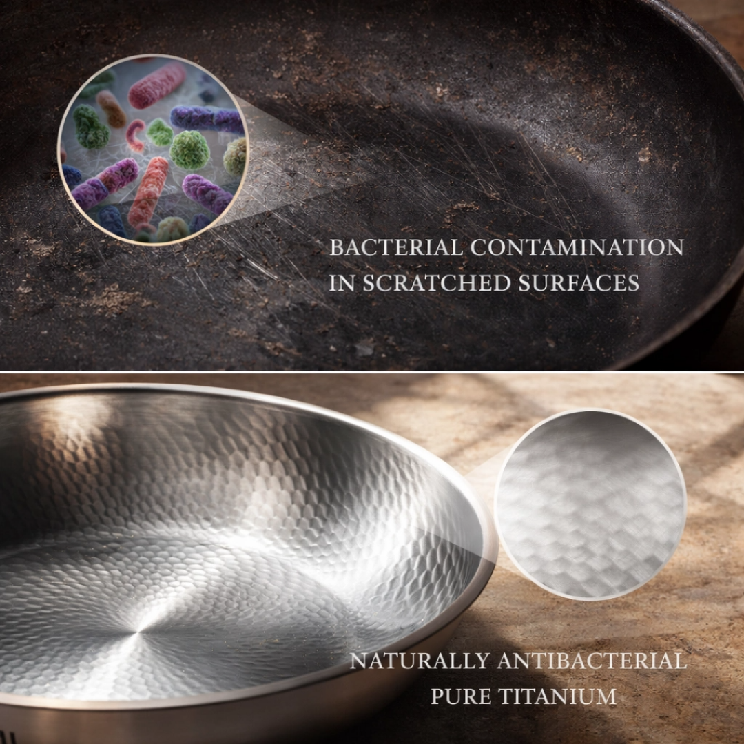 RESH 3-Ply Titanium Frying Pan – Hammered Surface, 100% Titanium, No PFAS/PTFE/PFOA Naturally Non-stick pan